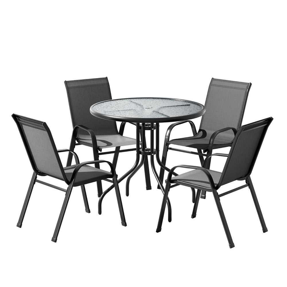 Gardeon 4-Seater Outdoor Table & Chairs Set Grey