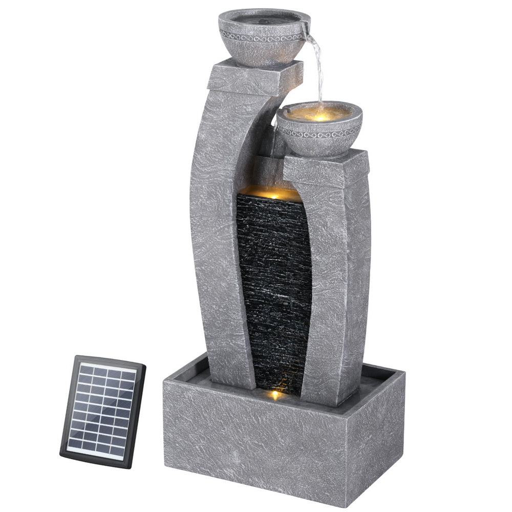 Gardeon Indoor/Outdoor Cascading Solar Fountain Water Feature 3-Tier Grey
