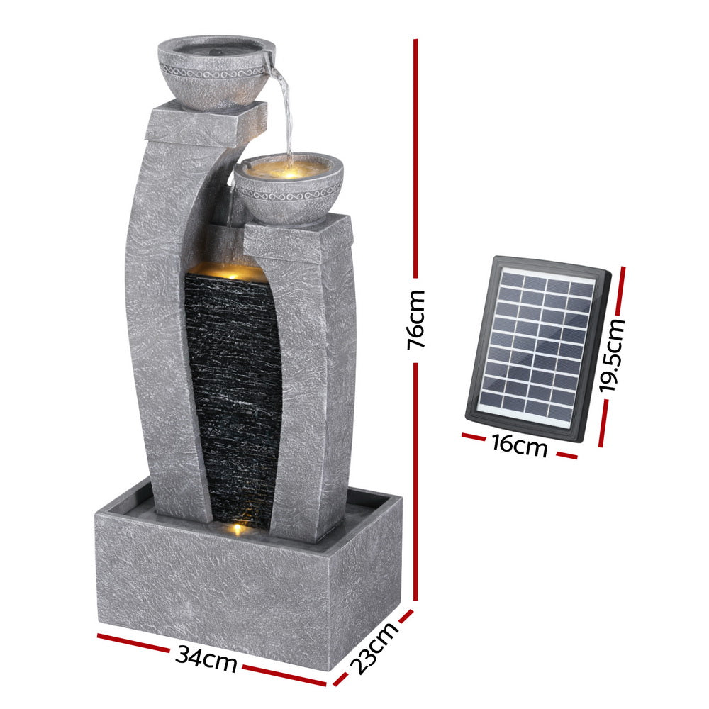 Gardeon Indoor/Outdoor Cascading Solar Fountain Water Feature 3-Tier Grey
