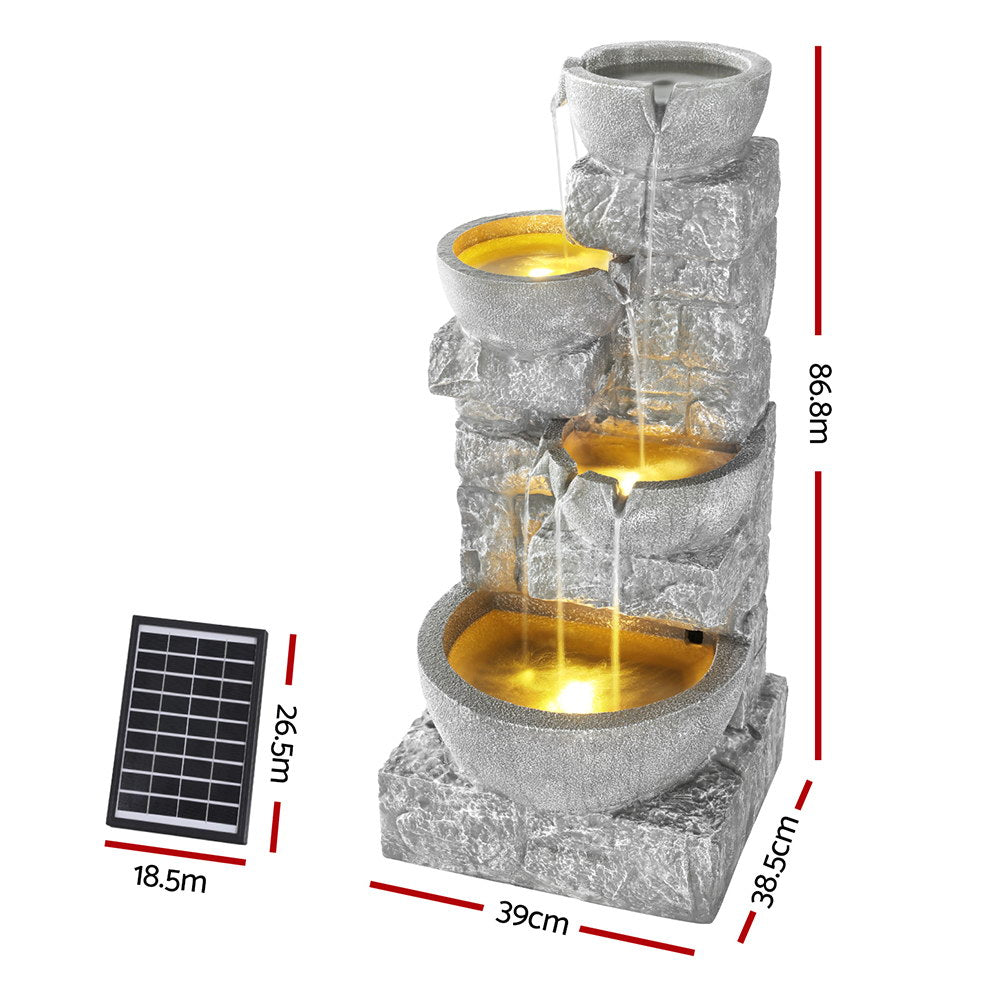 Gardeon Outdoor Solar Fountain Water Feature with LED Gray