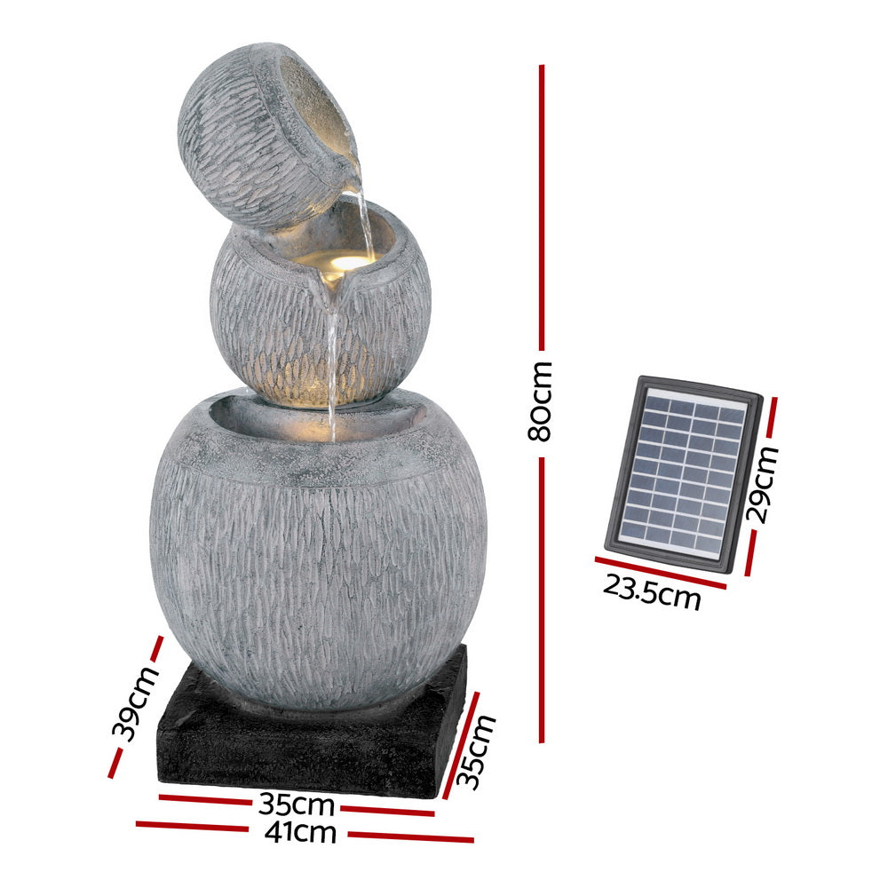 Gardeon Solar Fountain Water Feature with LED 80cm Grey