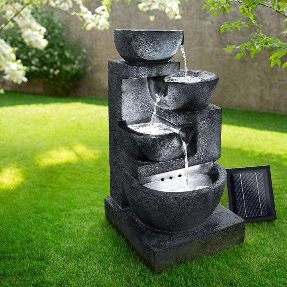 Gardeon Cascading Solar Water Feature Fountain 4-Tier Bowl 72cm Blue