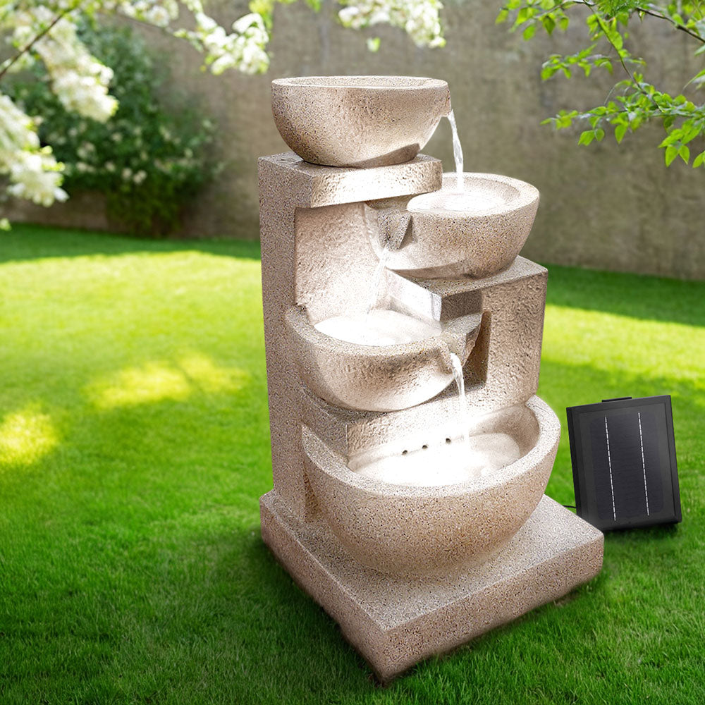 Gardeon Cascading Solar Water Feature Fountain 4-Tier Bowl 72cm Sand