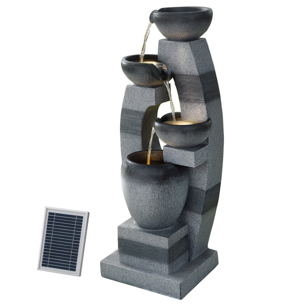 Gardeon Indoor/Outdoor Cascading Solar Fountain Water Feature 3-Tier Bowl Grey
