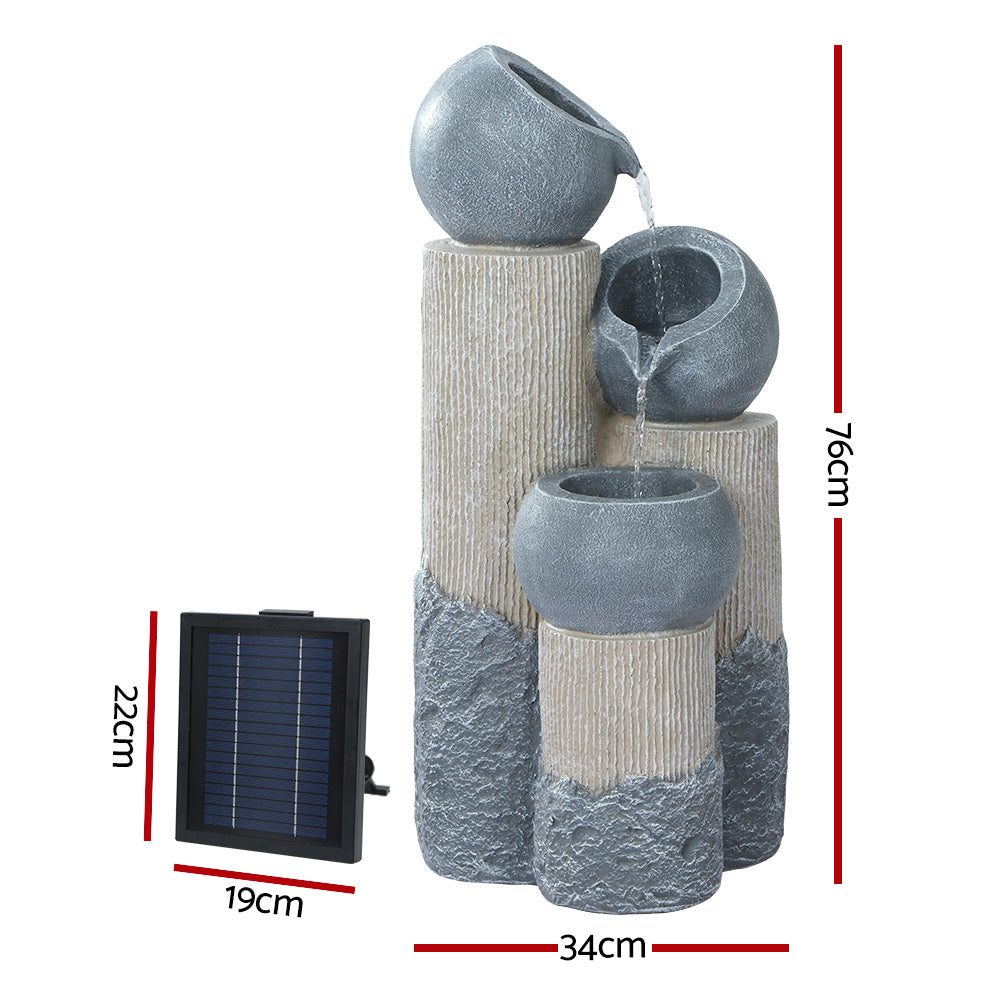 Gardeon Solar Water Feature Cascading Fountain 76cm Grey