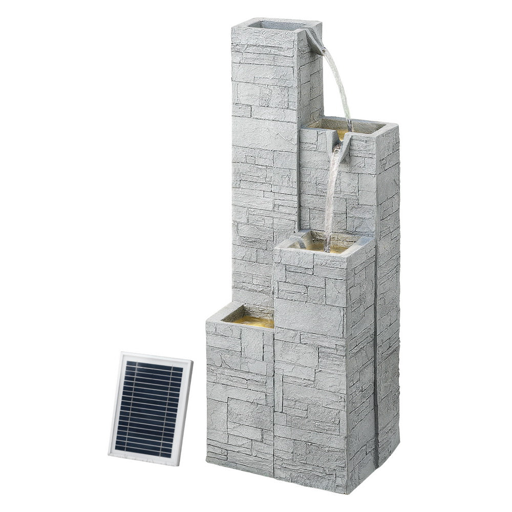 Gardeon Indoor/Outdoor Cascading Solar Fountain Water Feature 4-Tier Square Beige