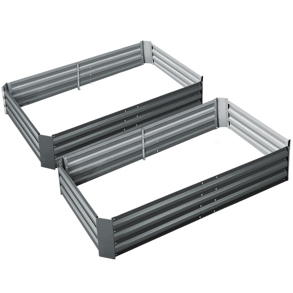 Green Fingers Galvanised Steel Raised Garden Bed 150cm x 90cm - 2 Set