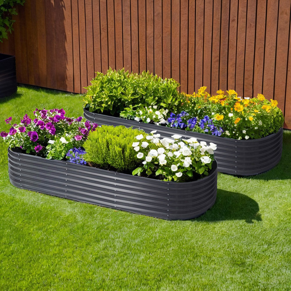 Green Fingers Raised Oval Garden Bed 240cm x 80cm x 42cm - 2 Set