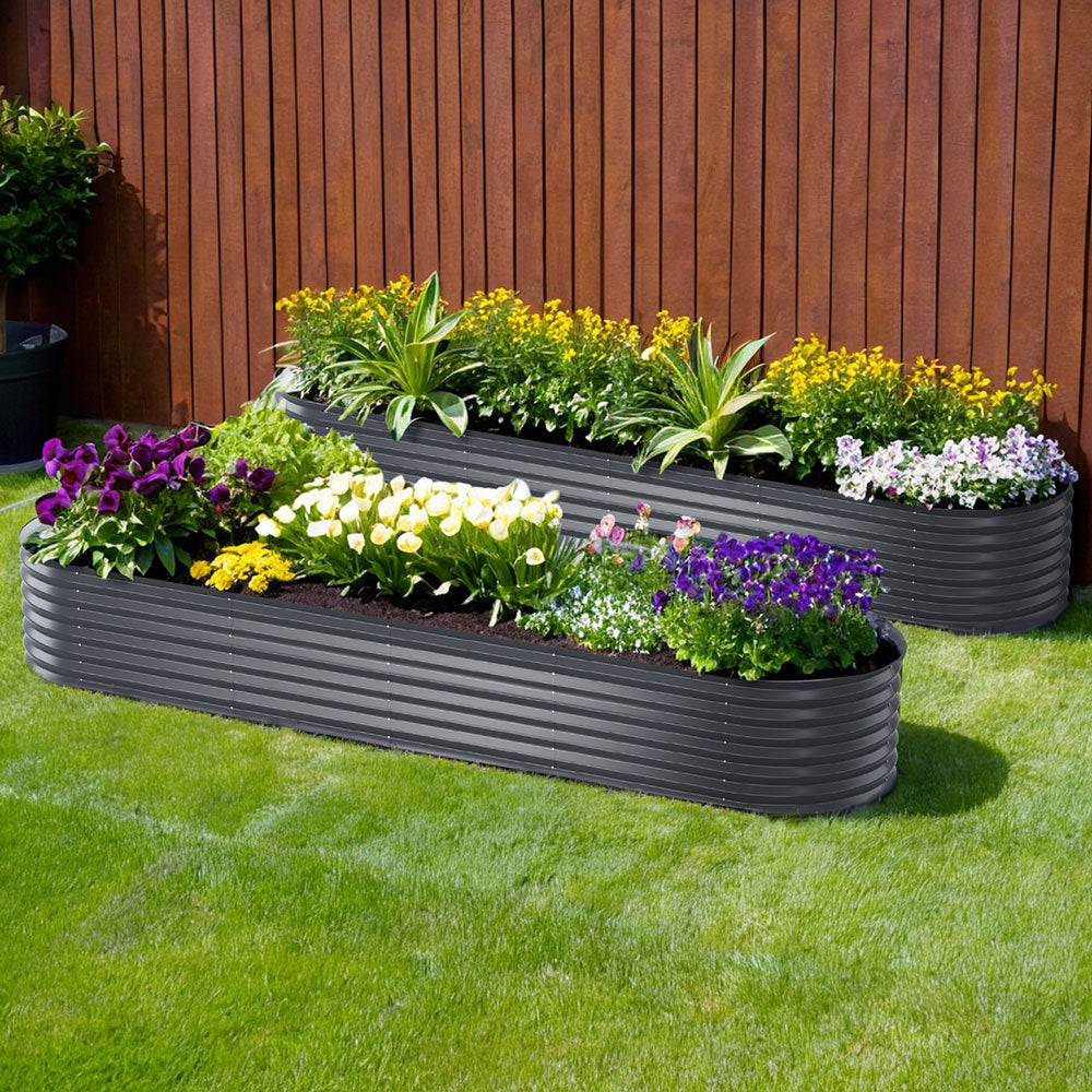 Green Fingers Raised Oval Garden Bed 320cm x 80cm x 42cm - 2 Set
