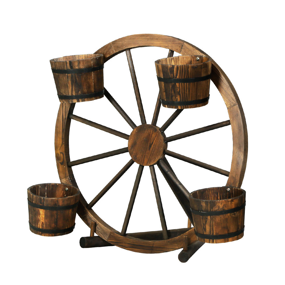 Gardeon Garden Plant Stand Outdoor Wooden Wagon Wheel 80cm