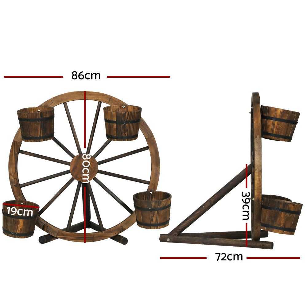 Gardeon Garden Plant Stand Outdoor Wooden Wagon Wheel 80cm