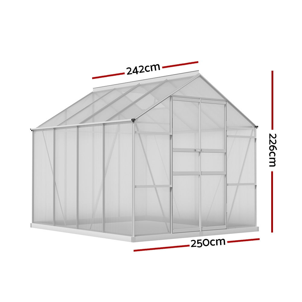 Green Fingers Greenhouse 2.42m x 2.5m x 2.26m Aluminium Double Doors