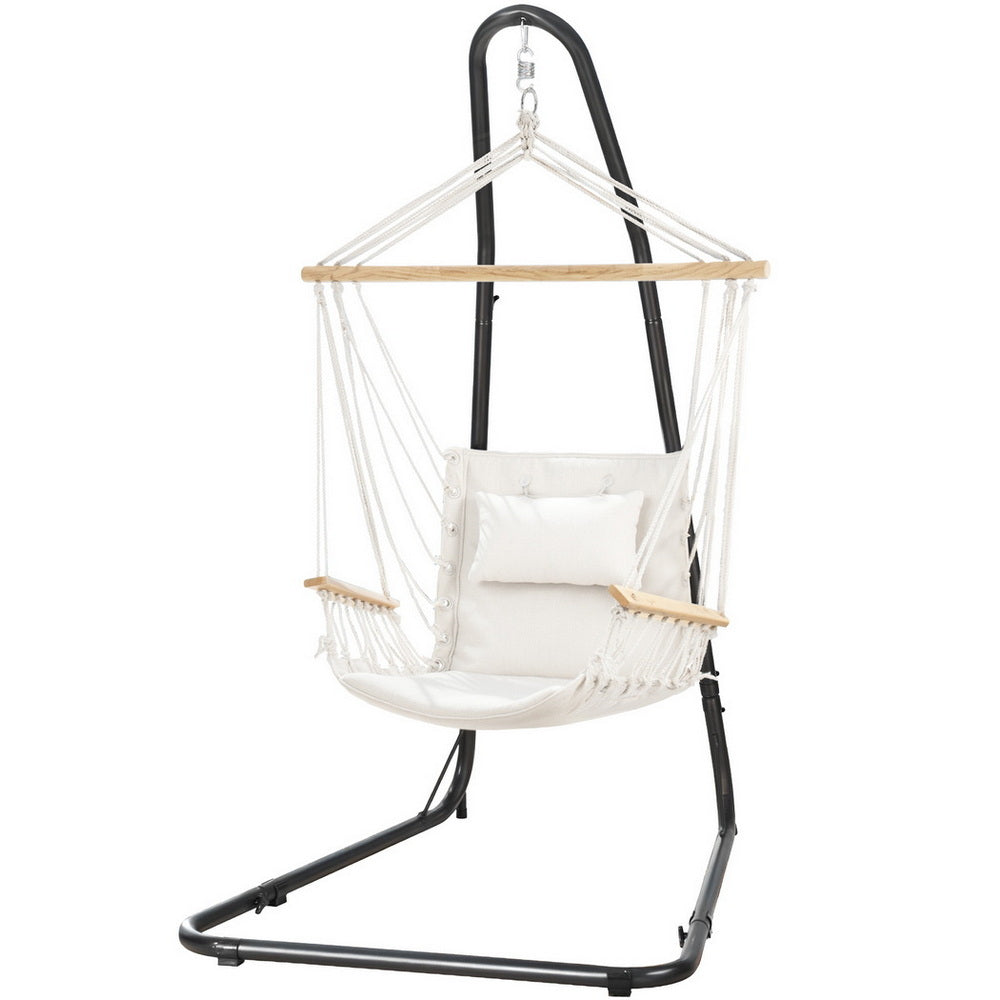 Gardeon Hammock Chair with Armrests and Stand Cream