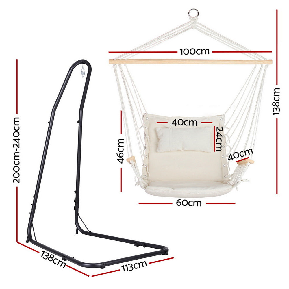 Gardeon Hammock Chair with Armrests and Stand Cream