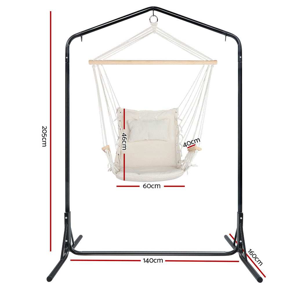 Gardeon Outdoor Hammock Chair with Stand and Armrest Cream