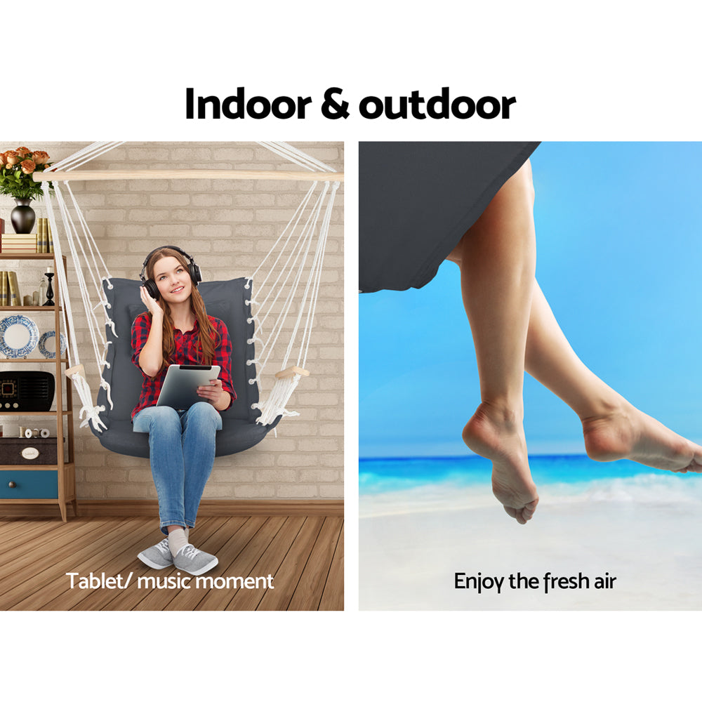 Gardeon Hammock Chair with Armrest Grey