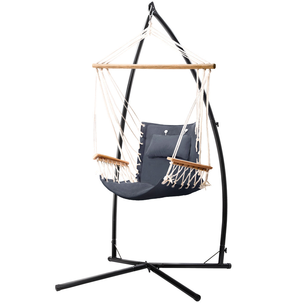 Gardeon Hammock Chair with Stand and Armrest Grey