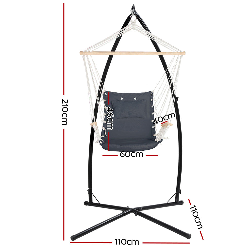 Gardeon Hammock Chair with Stand and Armrest Grey