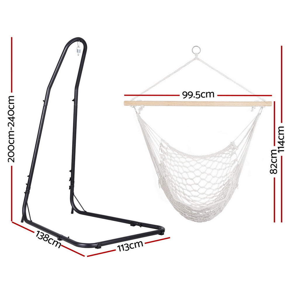 Gardeon Hanging Hammock Chair with Steel Stand Cream