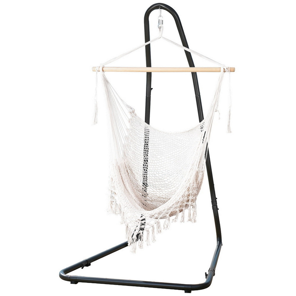 Gardeon Mesh Hanging Hammock Chair with Heavy Duty Steel Stand Cream