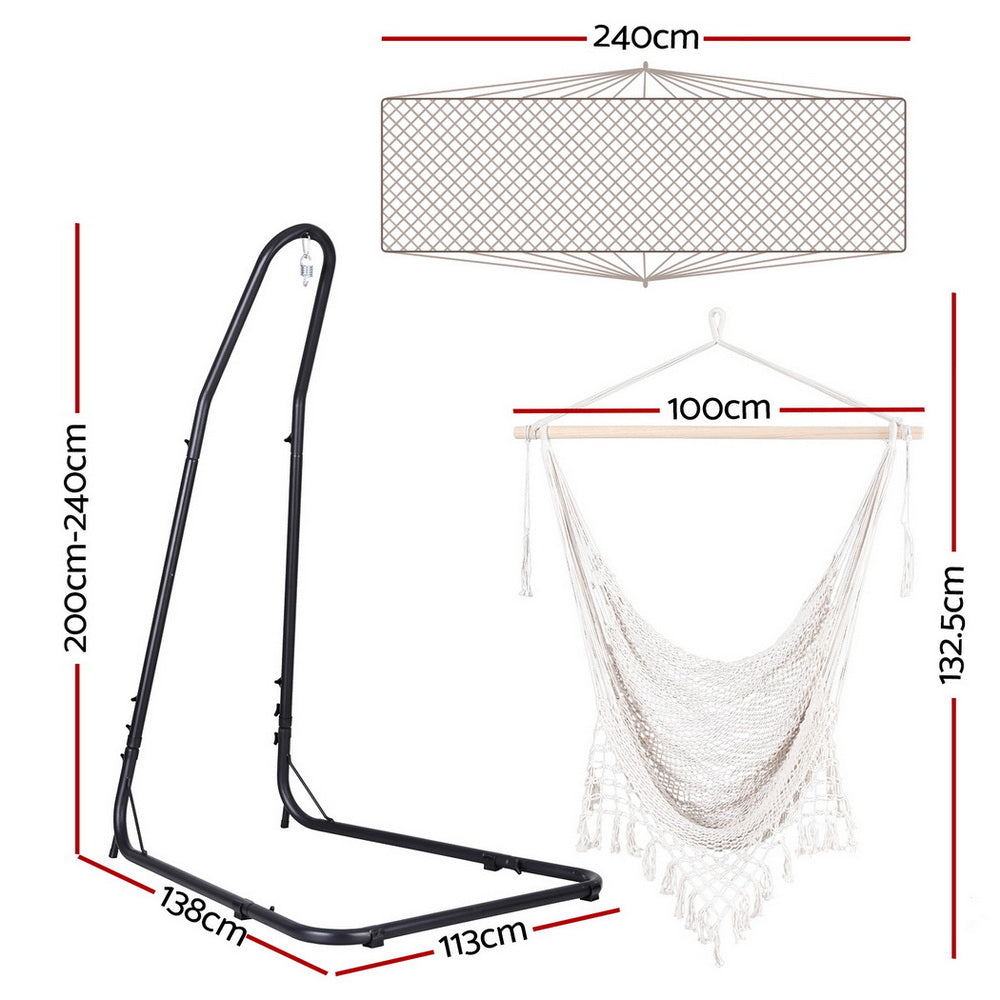 Gardeon Mesh Hanging Hammock Chair with Heavy Duty Steel Stand Cream