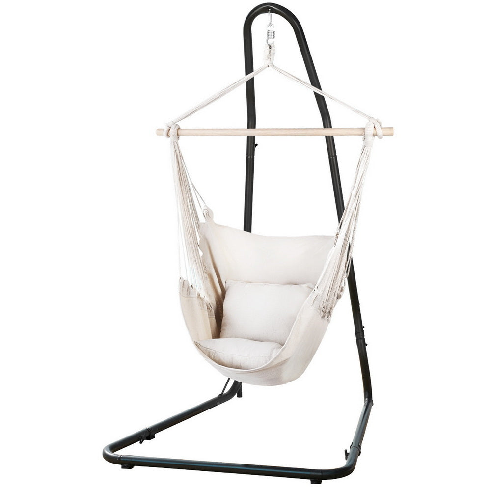 Gardeon Hammock Chair with Heavy Duty Steel Stand Cream