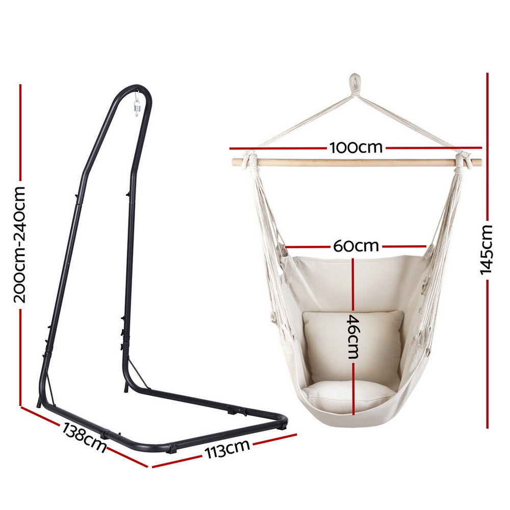 Gardeon Hammock Chair with Heavy Duty Steel Stand Cream