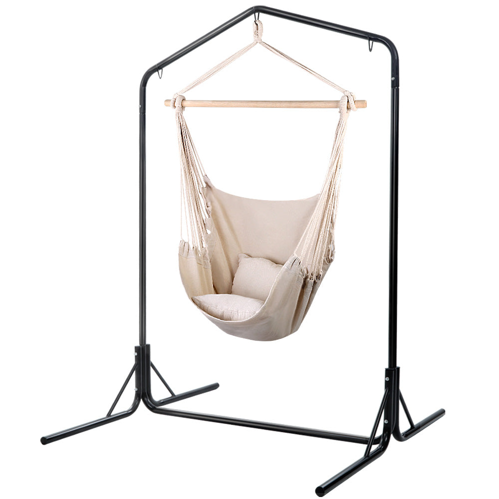 Gardeon Outdoor Hammock Chair with Stand and Pillow Cream