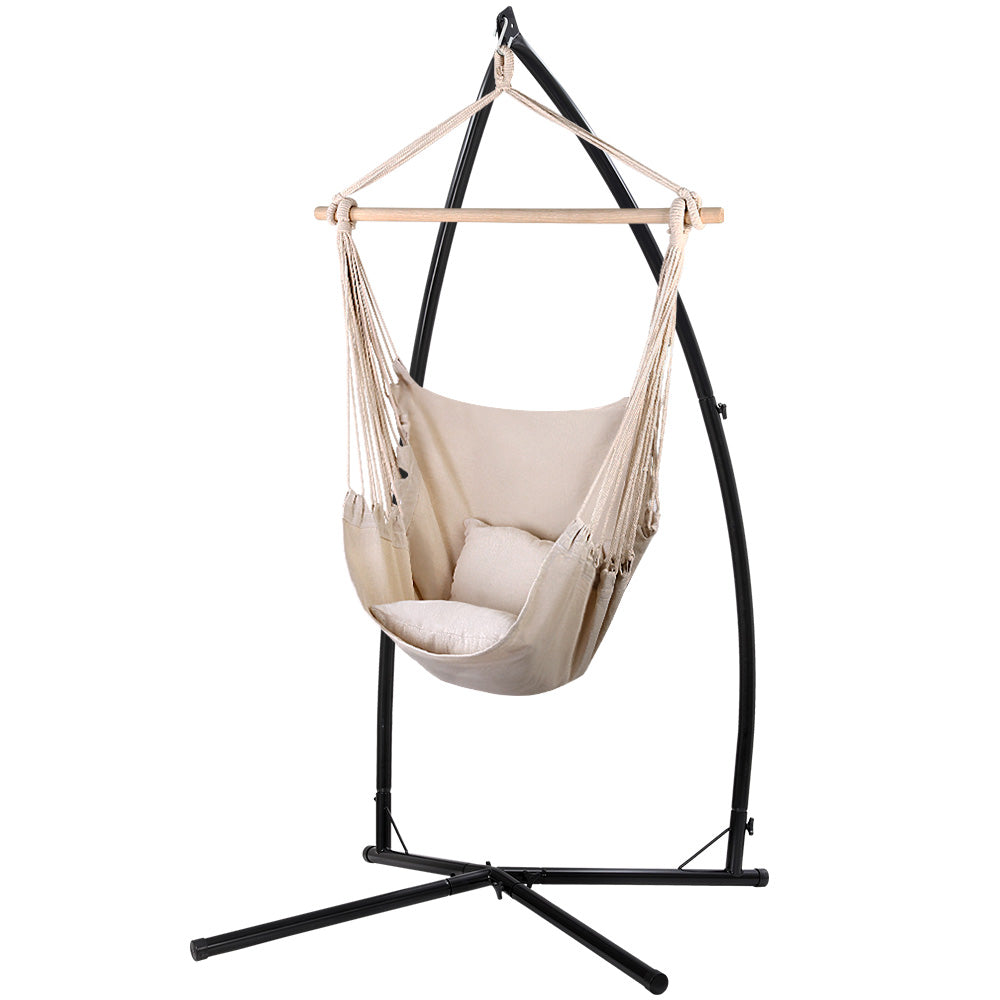 Gardeon Hammock Chair with Steel Stand Cream