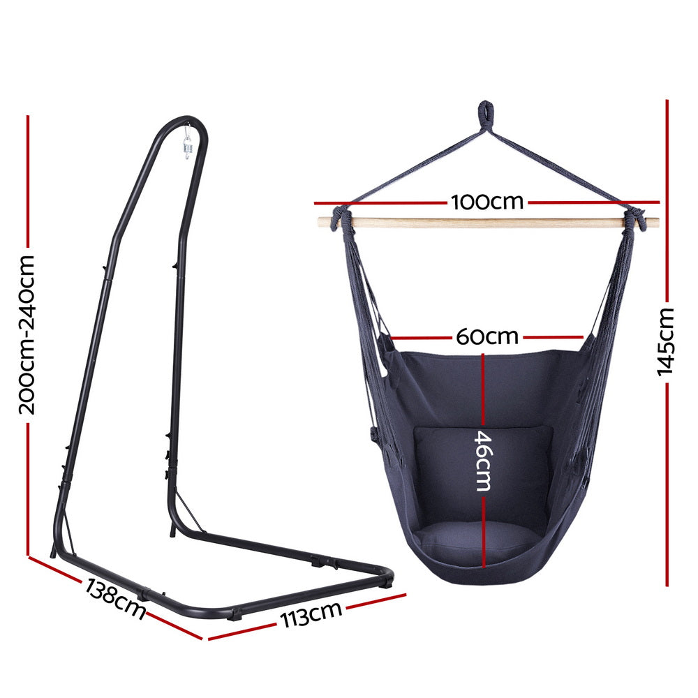 Gardeon Hammock Chair with Heavy Duty Steel Stand Grey