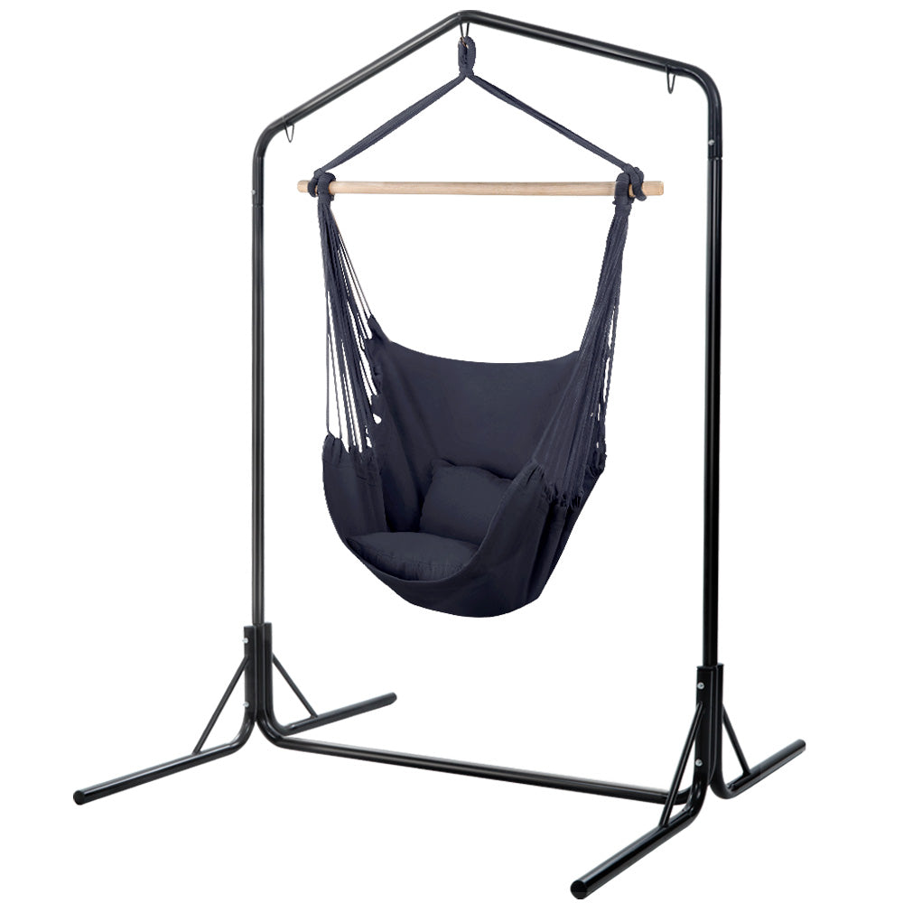 Gardeon Outdoor Hammock Chair with Stand and Pillow Dark Grey