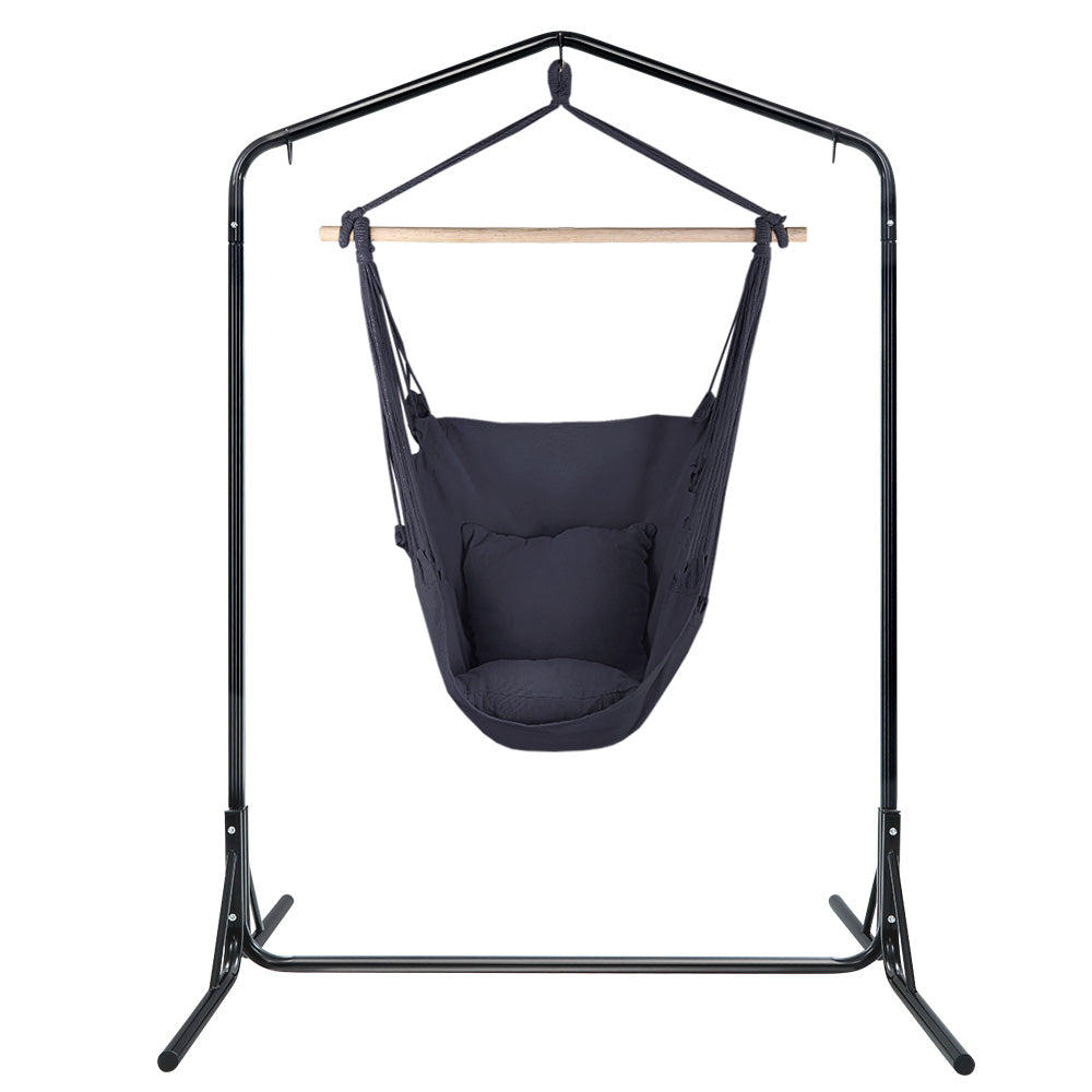 Gardeon Outdoor Hammock Chair with Stand and Pillow Dark Grey