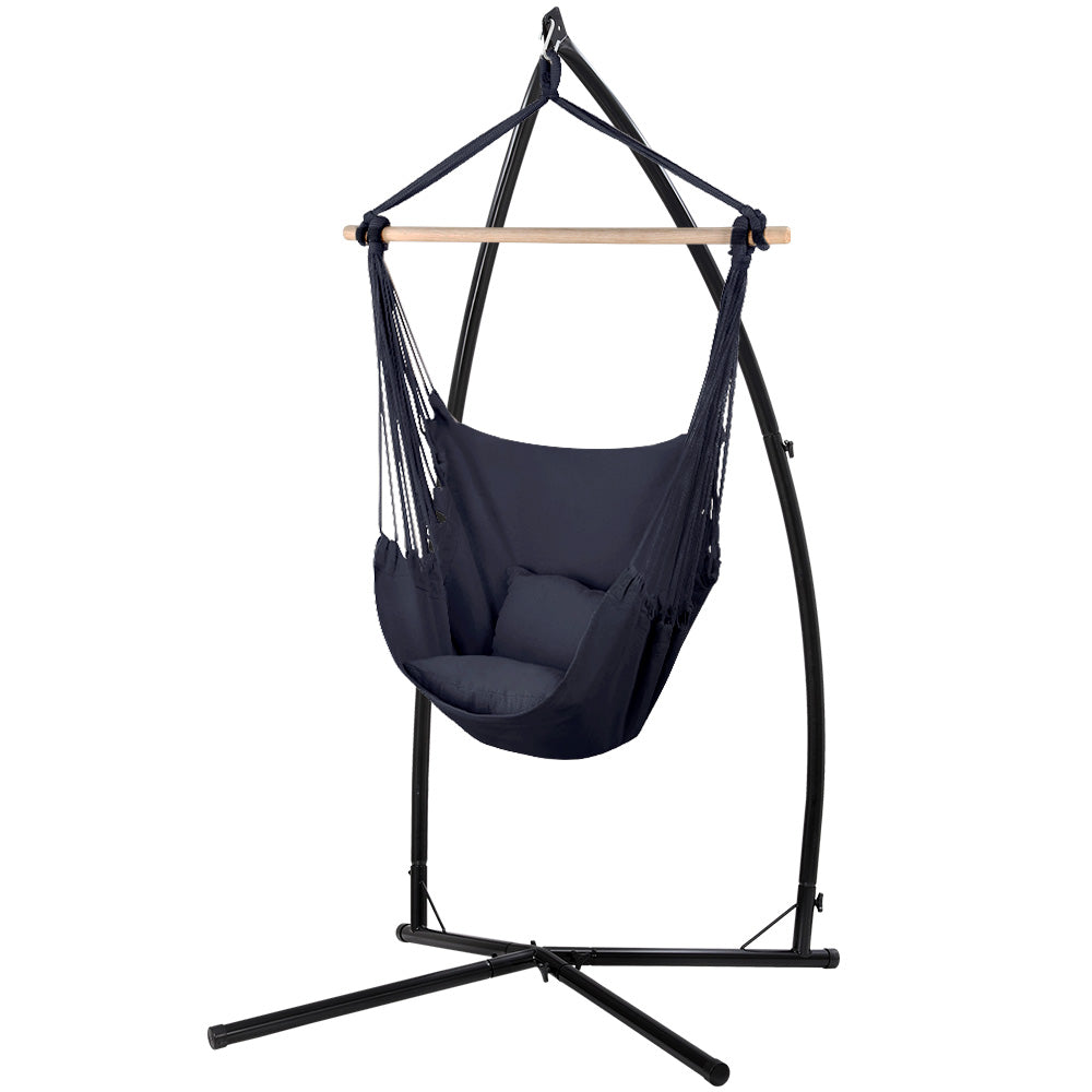 Gardeon Hammock Chair with Steel Stand Grey