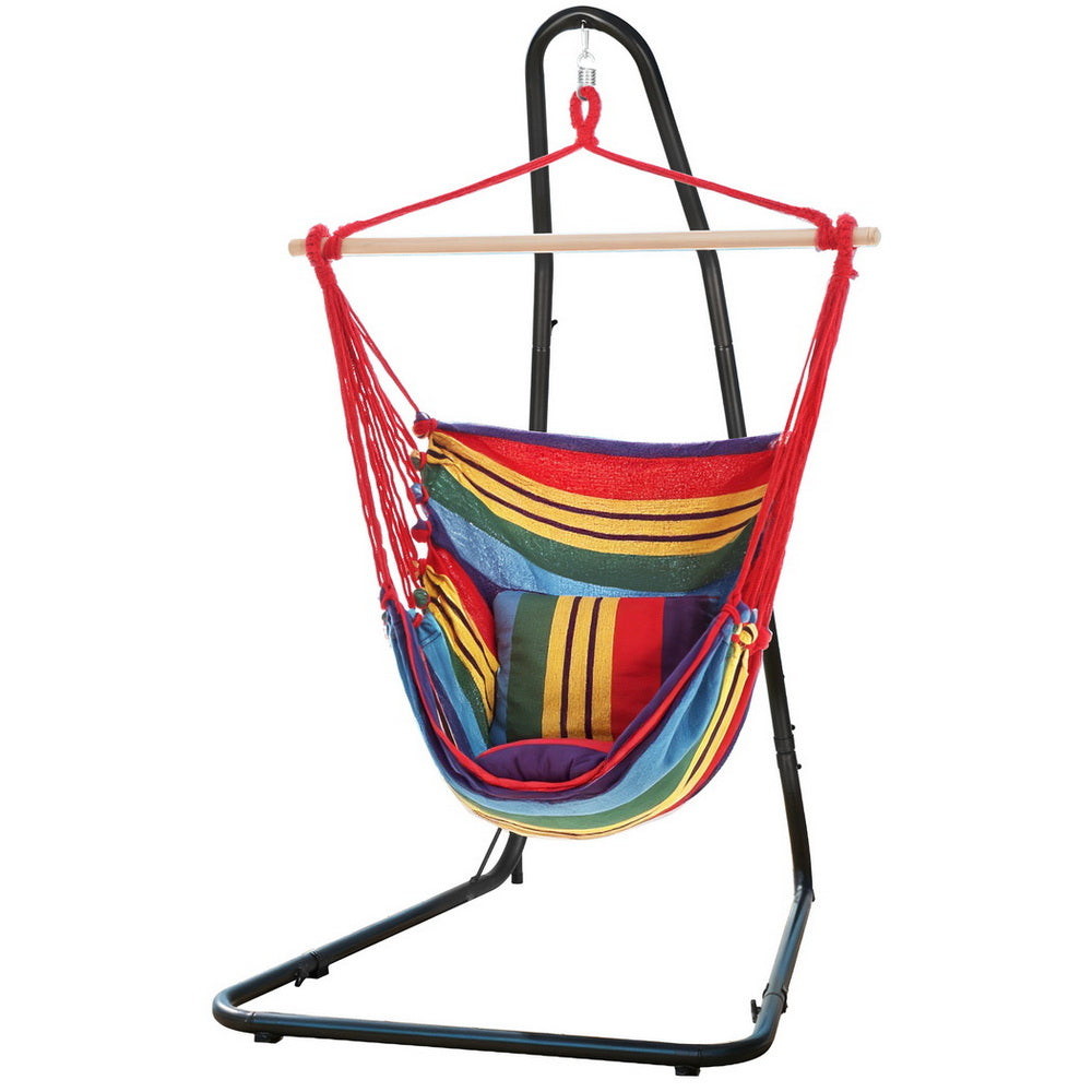 Gardeon Hammock Chair with Heavy Duty Steel Stand Rainbow