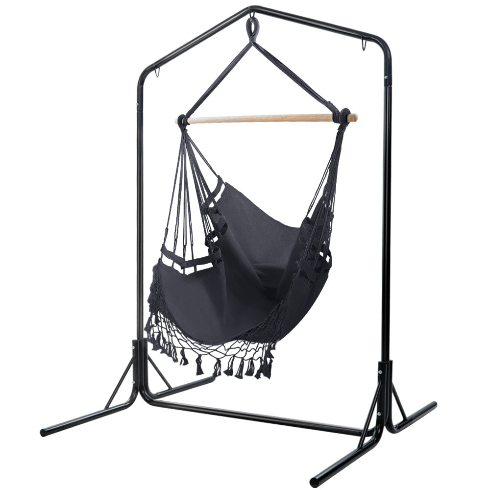 Gardeon Hammock Chair with Stand Tassel Grey