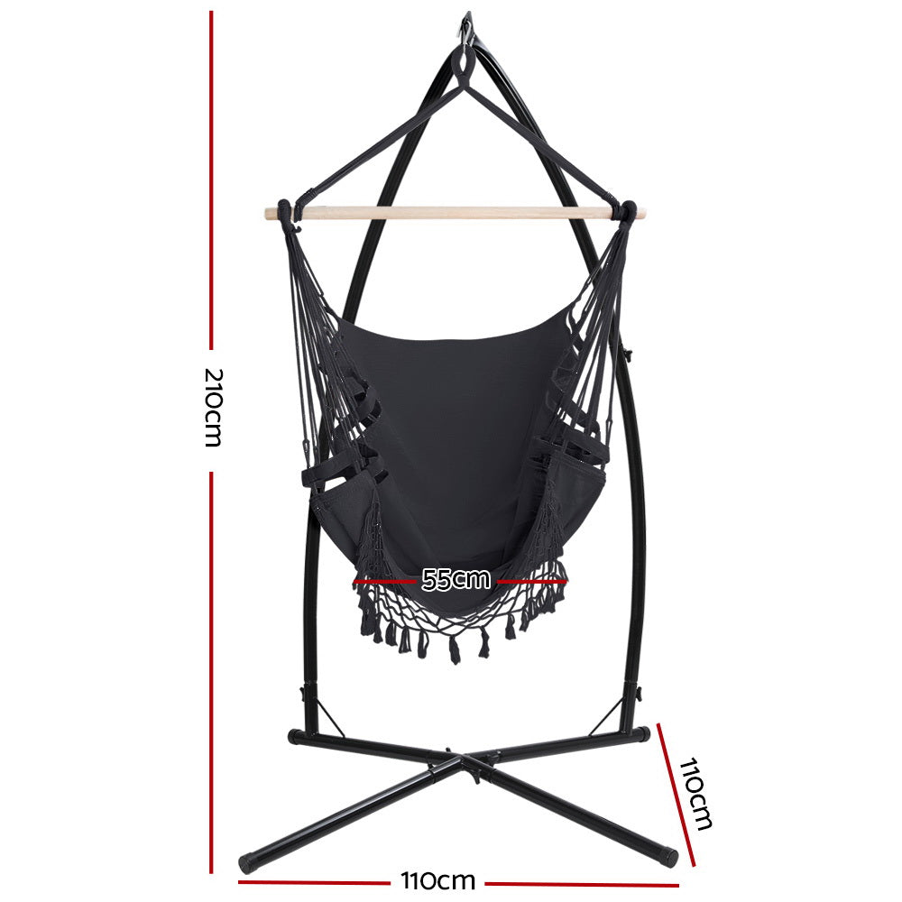 Gardeon Hammock Chair with Steel Stand Tassel Grey