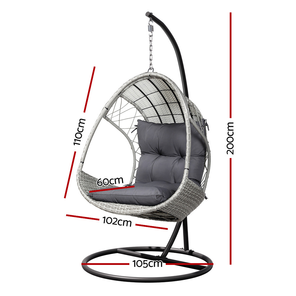 Gardeon Outdoor Egg Chair with Stand & Cushion Light Grey
