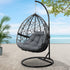 Gardeon Outdoor Egg Chair with Stand & Cushion Black/Grey