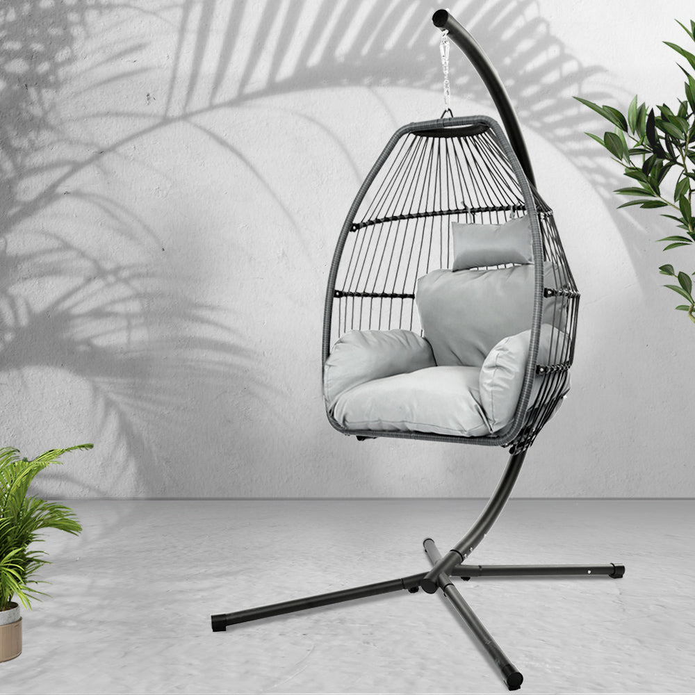 Gardeon Outdoor Egg Chair with Stand & Cushion Grey