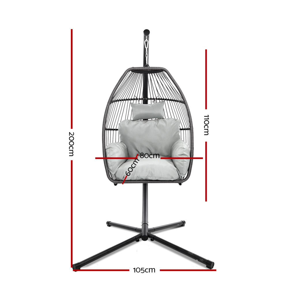 Gardeon Outdoor Egg Chair with Stand & Cushion Grey