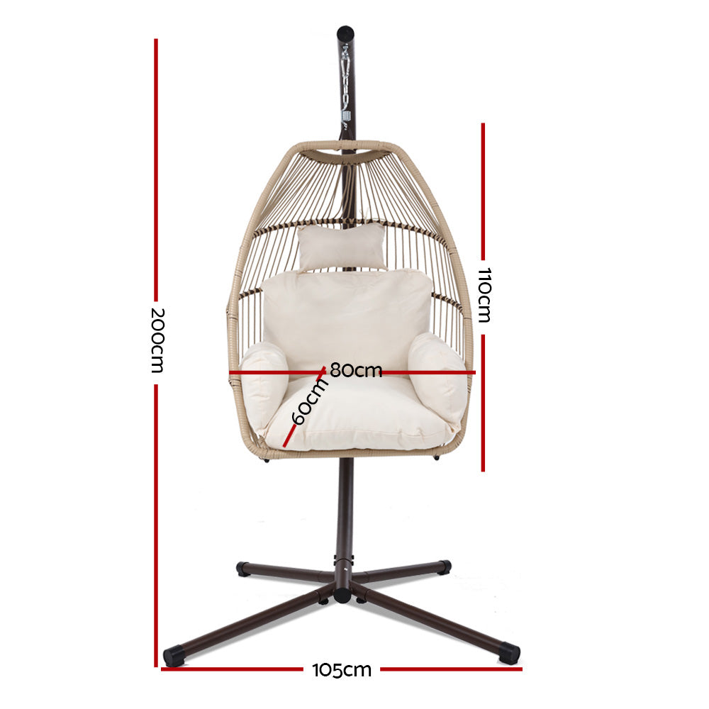 Gardeon Outdoor Egg Chair with Stand & Cushion Cream