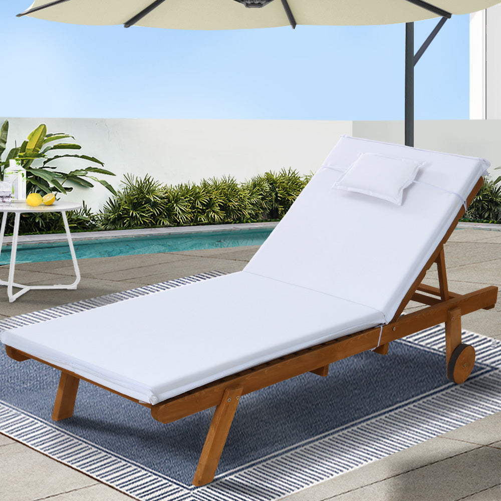 Gardeon Wooden Sun Lounger with Wheels White