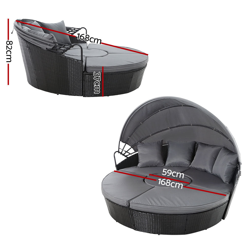 Gardeon Outdoor Daybed Sun Lounge Set Black