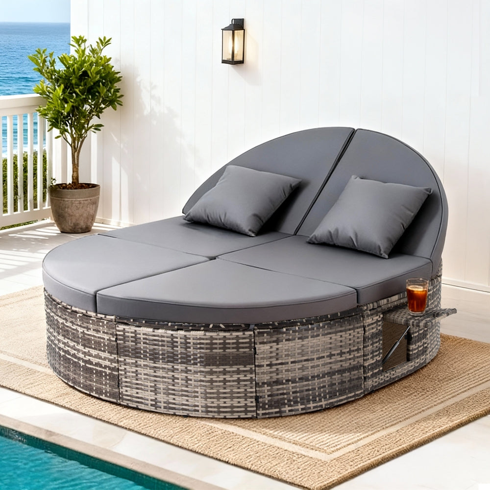 Gardeon Outdoor Daybed Sun Lounge with Retractable Side Tray