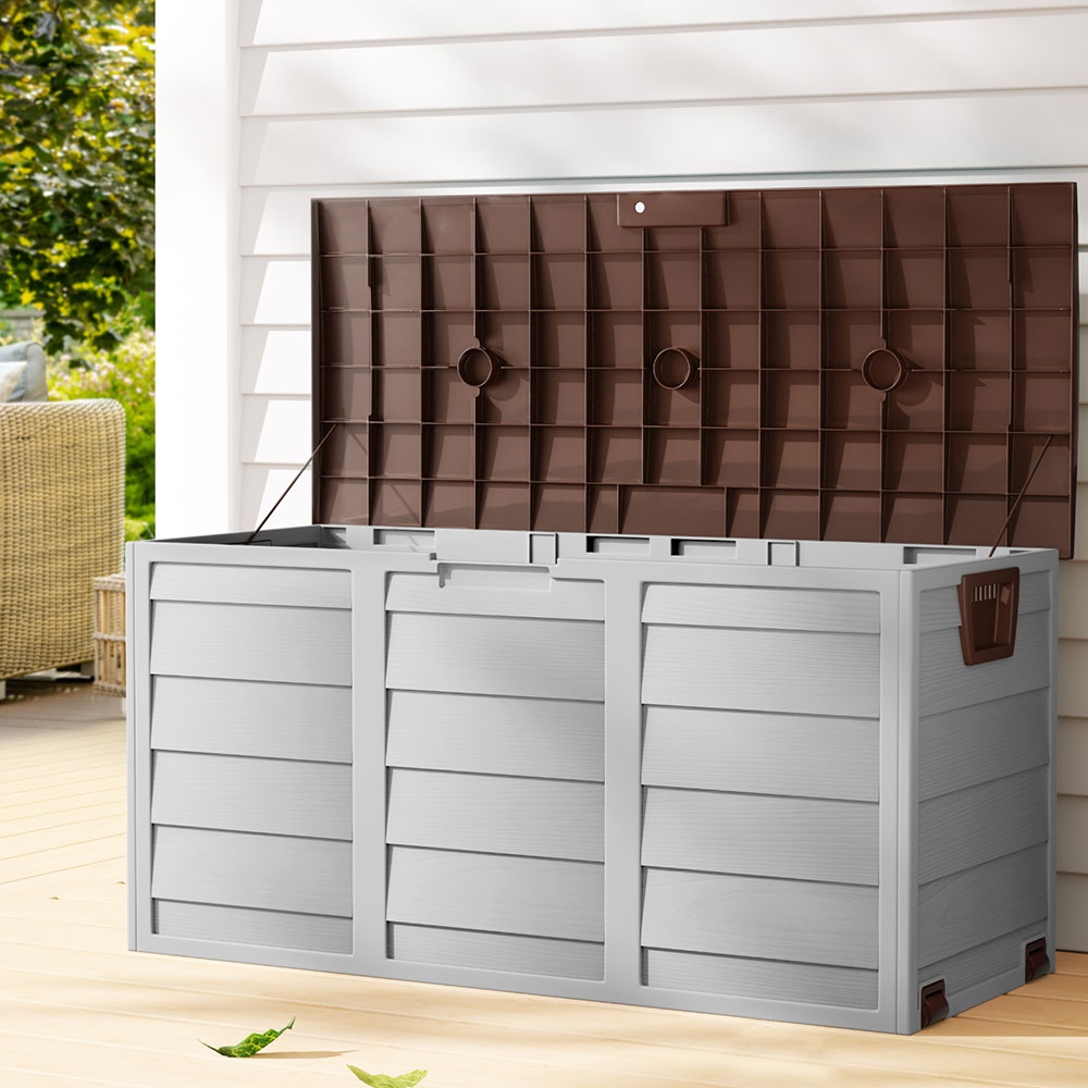 Lockable Outdoor Storage Box 290L Grey/Brown