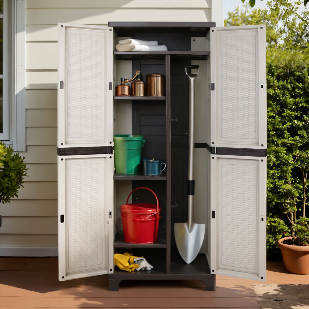 Lockable Outdoor Storage Cabinet 173cm Rattan Beige
