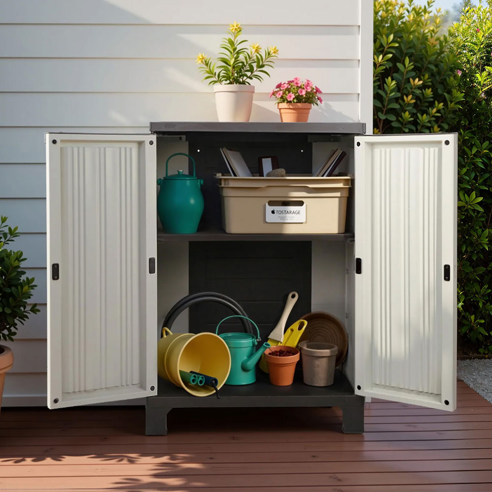 Lockable Outdoor Storage Cabinet 92cm Beige
