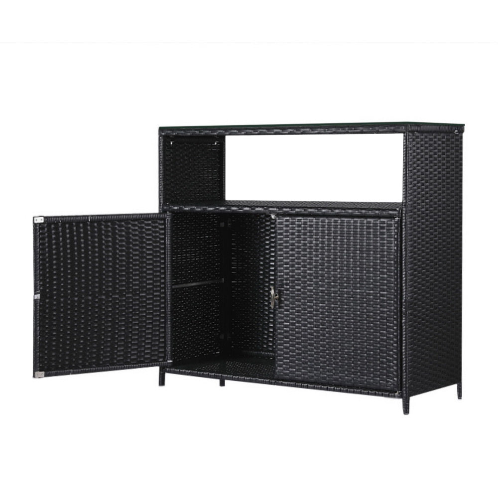 Gardeon Outdoor Wicker Storage Cabinet Black