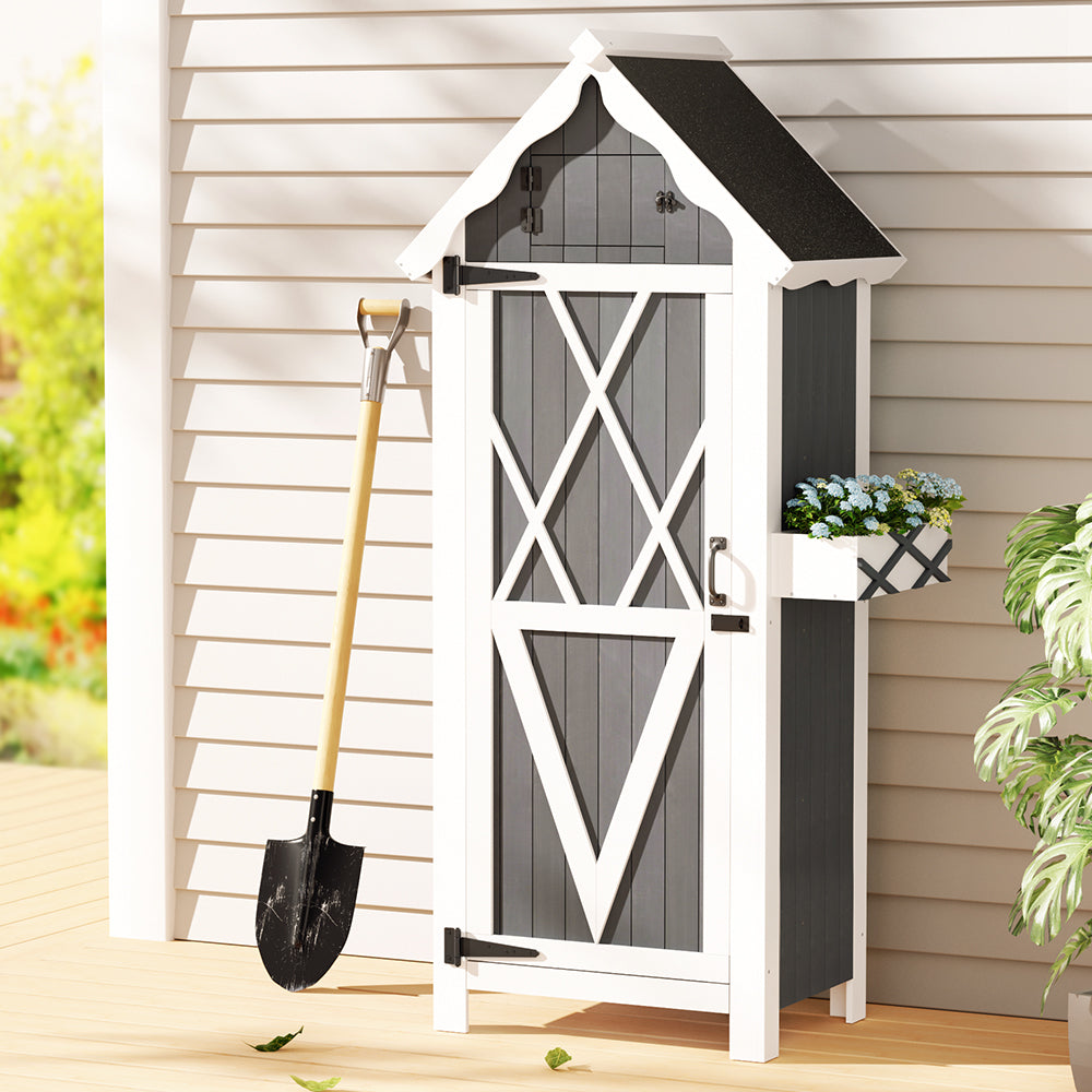 Lockable Wooden Outdoor Storage Cabinet 179cm Grey/White