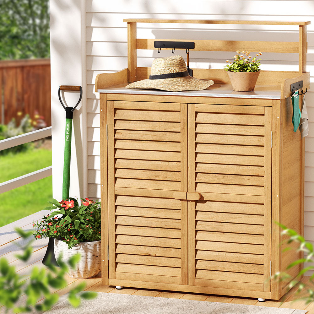 Gardeon Outdoor Wooden Storage Cabinet & Bench 2-in-1